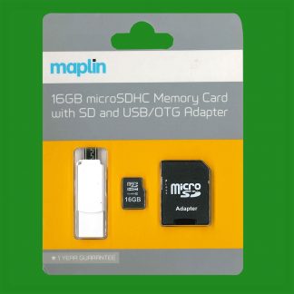 Maplin 16GB microSDHC Class 10 Memory Card with SD and USB 2.0 OTG Adapter
