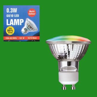 12x 0.3W LED Colour Changing Spotlight GU10 Bulbs RGB Multicolour Down Light