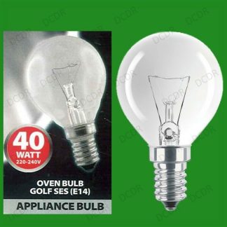 6x 40W Oven, Cooker, Golf SES Light Bulbs, E14, 300 Degree Heat Resistant Lamps