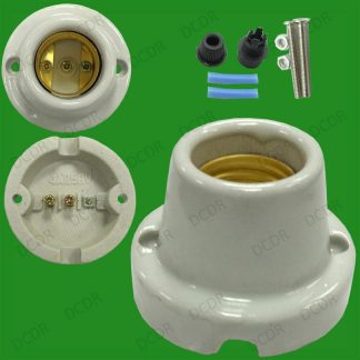 Straight Glazed Ceramic Heat Lamp Light Bulb Holder Socket ES E27 With Screws