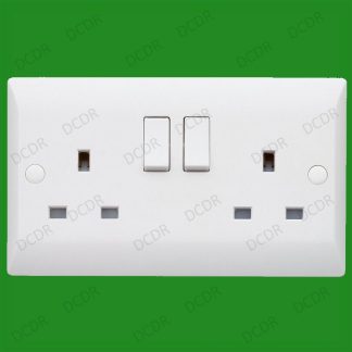 2 Gang, White Switched 13A Double Mains UK 3 pin Twin Wall Power Socket Outlet