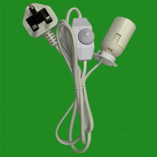 ES E27 White UK Plug Light Bulb Holder Inline Dimmer Switch Desk Table Salt Lamp