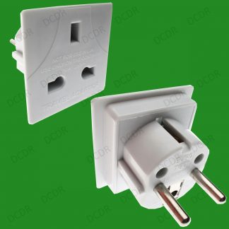 White UK 3 Pin to Euro 2 Pin Portable Travel Plug Socket Adaptor Converter