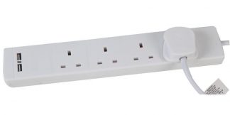 1x 4 Way 2 Metre Extension Socket 13a Lead Cable Plug & Neon, Dual 2 USB