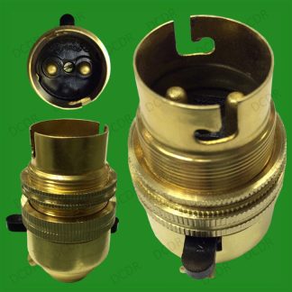 1x Brass Earthed BC, B22, Push Bar 1/2" Thread Lamp Holder + Light Shade Collar