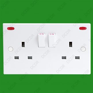 1x 2 Gang 13A Double Pole Switched Socket With Neon Lights, UK Mains 3 Pin Plug