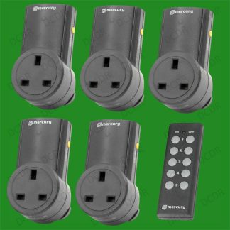 5x Black Wireless UK Plug-in Mains Socket & Remote Control Energy Saving Switch