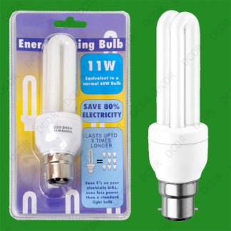 6x 11W Daylight White 6400K Low Energy CFL Stick Light Bulb Lamps Bayonet BC B22