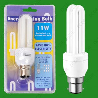 10x 11W Daylight White 6400K Low Energy CFL Stick Light Bulb Lamps, Bayonet B22