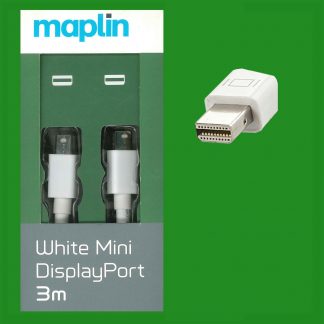 White Mini DisplayPort 3m 1080p 4K Video HD for PCs, TVs & Monitors Maplin