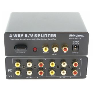 Shinybow 4 Way A/V Splitter Distribution Amplifier Box With Power Supply