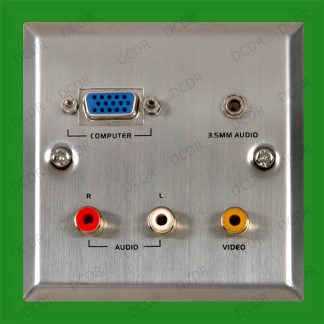 Thru-VGA Audio Video Steel Wall Plate, 3 RCA, 3.5mm TRS Jack Socket, One Gang
