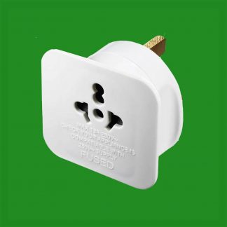 White UK Travel Adaptor, USA Europe Australia Plugs to 3 Pin UK Mains Socket
