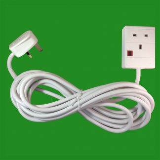 5m White 1 Way Extension Lead Cable 13A 3 Pin UK Socket With Neon Light