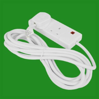 2x 6m White 2 Way Extension Lead Cable 13A 3 Pin UK Socket With Neon Light