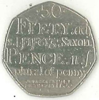 2005 UK 50p Johnson's Dictionary 1755 Saxon Plural Of Penny Fifty Pence Piece