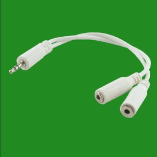 White 3.5mm Headphone Earphones Cable Lead Wire Splitter Male to 2x Female Jack