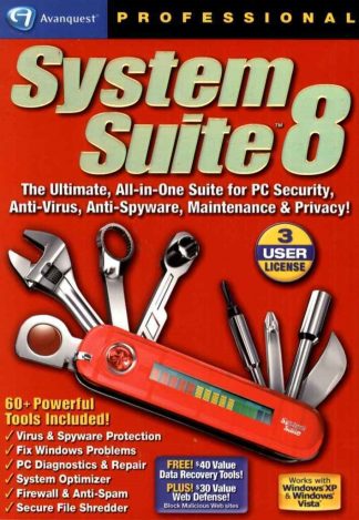 System Suite 8 Professional PC Firewall Scanner Antivirus Repair Spyware 3 PCs