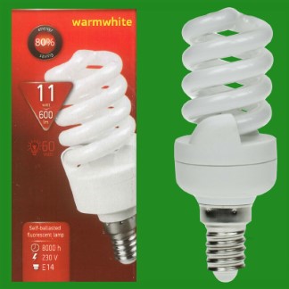 10x 11W (=60W) Energy Saving CFL Spiral SES E14 Edison Screw Light Bulb Lamp