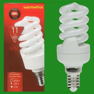 12x 11W (=60W) Energy Saving CFL Spiral SES E14 Edison Screw Light Bulb Lamp