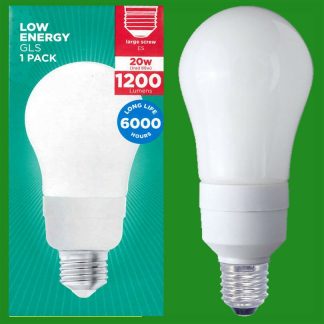 2x 20W Low Energy CFL Power Saving Light Bulbs,GLS; ES, E27 Lamps, Globes, 2700K