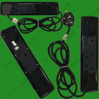 Glossy Black 4 Gang 2 Metre Multi-outlet Mains Extension Socket Lead 13A UK Plug