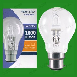8x 100W (=130W) Clear Dimmable Halogen GLS Energy Saving Light Bulb, BC B22 Lamp