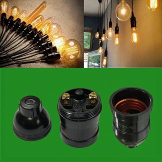 2x Black E27 Minimalist Pendant Socket Period Vintage Light Bulb Holder ES Lamp
