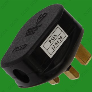 Black 13a Fused Standard UK 3 Pin Mains Household Plug With Cord Grip & Earth