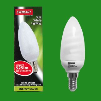 10x 7W Low Energy CFL Mini Candle 3500K Cool White Light Bulbs, SES, E14 Lamps