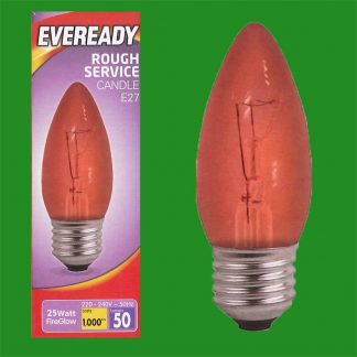 12x 25W Red Fireglow ES E27 Screw Candle Light Bulb, Electric Fires Brooders etc