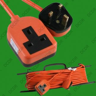 15m Heavy Duty Rubber UK Mains Lead Extension Cable 13A 1 Gang Socket, BS 1363