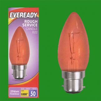 8x 25W Red Fireglow BC B22 Candle Light Bulb for Electric Fires, Brooders etc