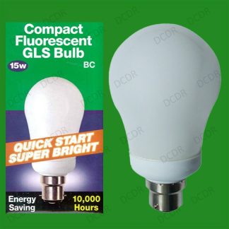 3x 15W (=75W) Low Energy Power CFL Quick Start GLS Light Bulbs, BC, B22, Bayonet
