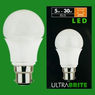 2x 5W (=30W) Pearl LED GLS Globe Bayonet Cap BC B22 Light Bulb Lamp, 325 lumen