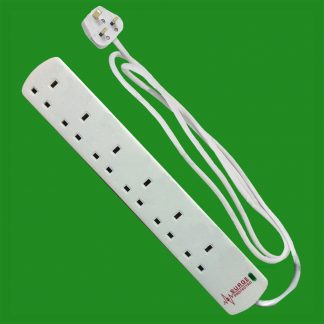 6 Way Surge Protected Extension Socket 13a 2m Lead Cable Plug & Neon Light