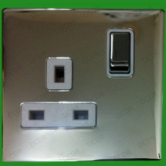 1 Gang, Chrome, Screwless, Switched, 13A Single Mains UK 3 pin Wall Socket