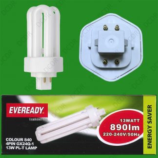 3x 13W GX24Q-1 4 Pin CFL PL-T Double Turn Light Bulb 4000k Cool White Lamp