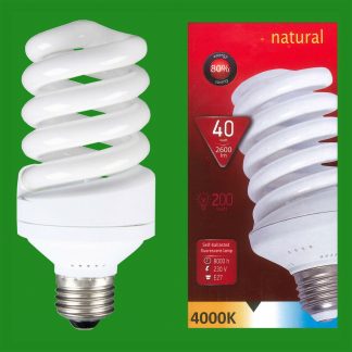10x 40W (=200W) CFL 4000K Cool White Spiral ES E27 Edison Screw Light Bulb Lamp