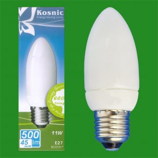 1x 11W Low Energy CFL Candle Light Bulb, ES E27 Power Saving Lamp 500 Lumen