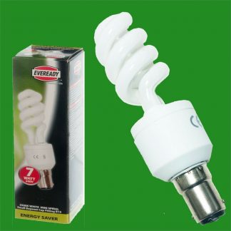 2x 7W=35W Mini Spiral Low Energy CFL 4200K Light Bulb Small Bayonet B15