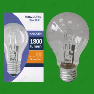 2x 100W (=130W) Clear Dimmable Halogen GLS Energy Saving Light Bulb, ES E27 Lamp