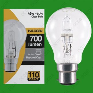 6x 110V 46W=60W Halogen GLS B22 Clear Construction Site Festoon Light Bulb Lamp