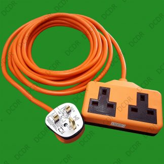5m Heavy Duty Rubber UK Mains Lead Extension Cable 13A 2 Gang Socket, BS 1363