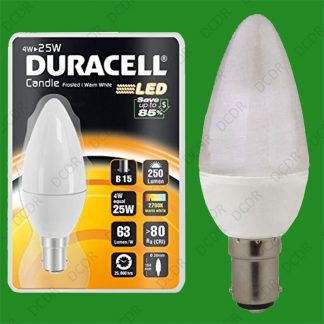 10x 4W (=25W) Duracell LED Frosted Candle SBC B15 Warm White Light Bulb Lamp