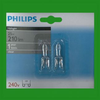 2x 25W Philips Halogen G9 Clear Capsule Dimmable UV Stop Light Bulb Lamp