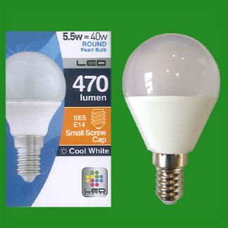 2x 5.5W 4000K Cool White LED Ultra Low Energy Pearl Golf Light Bulb SES E14 Lamp
