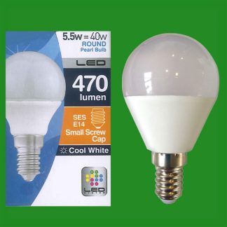 4x 5.5W 4000K Cool White LED Ultra Low Energy Pearl Golf Light Bulb SES E14 Lamp