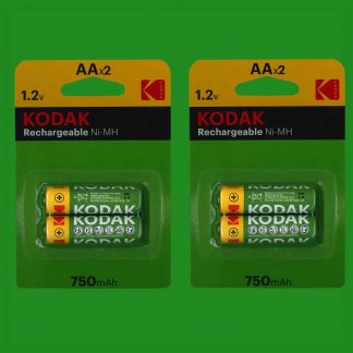 4x AA Kodak 1.2V Nickel Metal (Ni-MH) Rechargeable Batteries 750mAh Capacity
