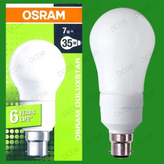 3x 7W Osram Lamps Deluxstar CFL Light Bulbs BC B22 GLS Globes